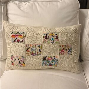 Vintage Embroidered Cream pureprcha Throw Pillow Mexico.